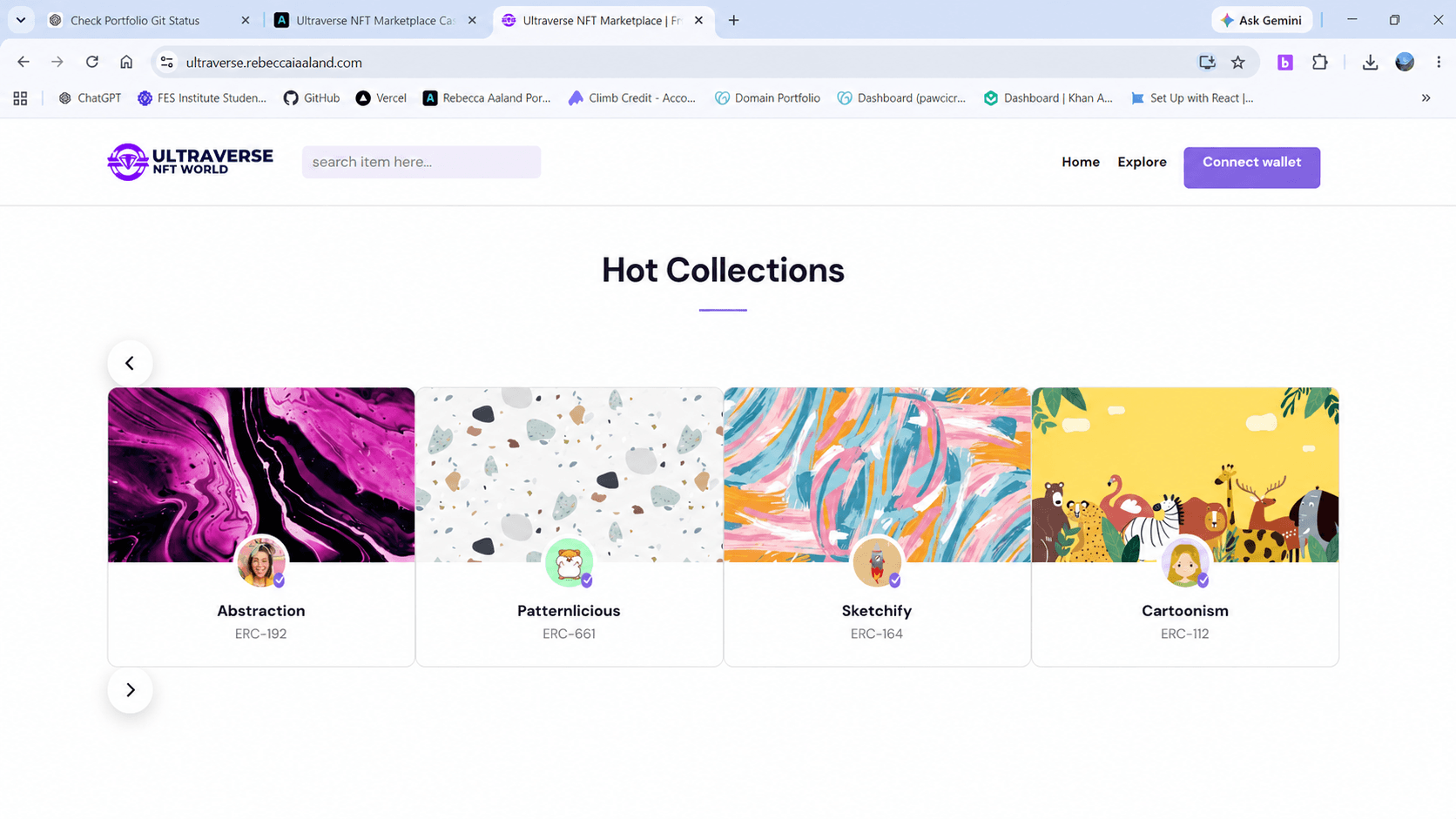Ultraverse NFT marketplace Hot Collections page